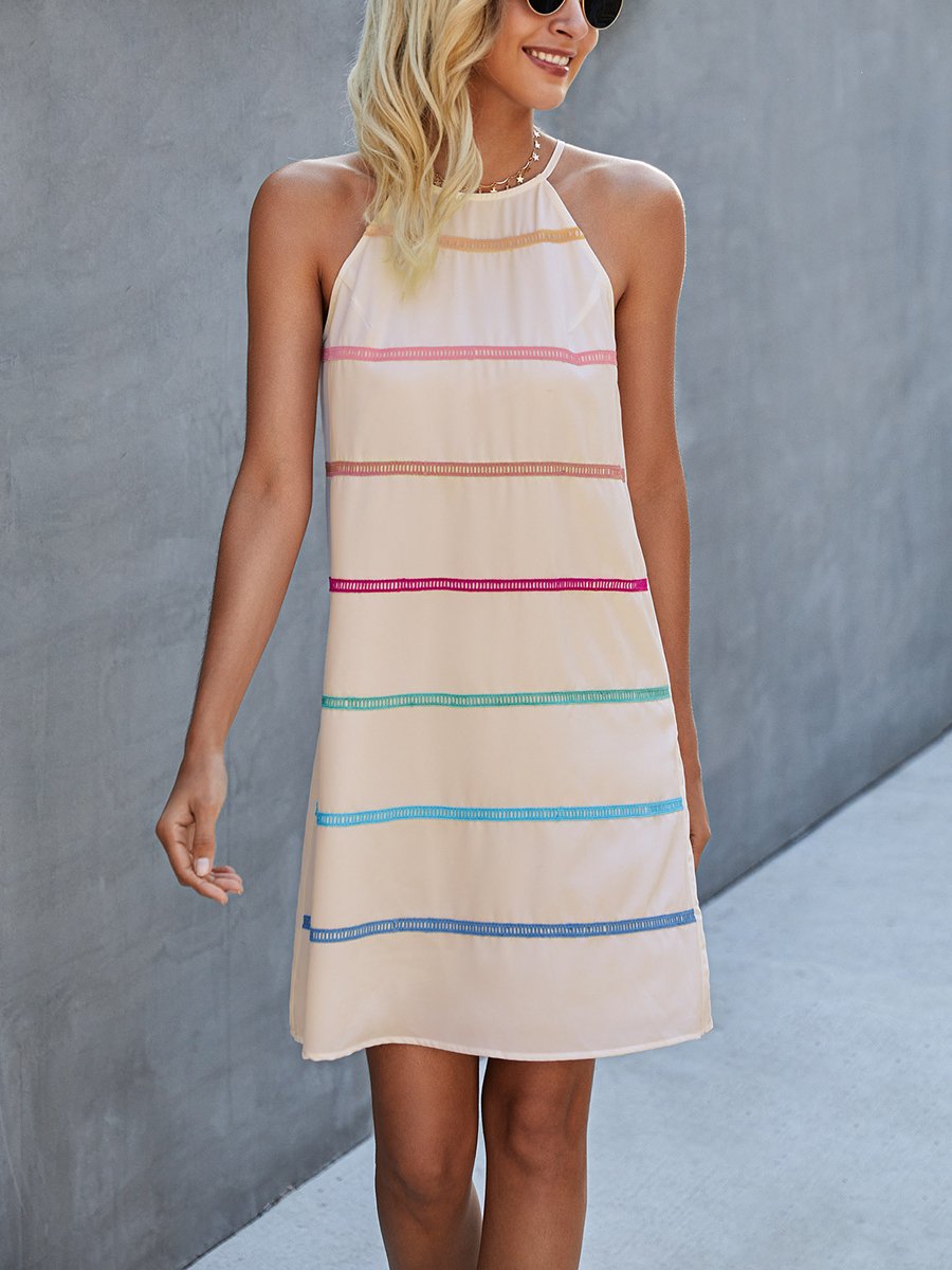 Halter Neck Sleeveless Striped Mini Dress