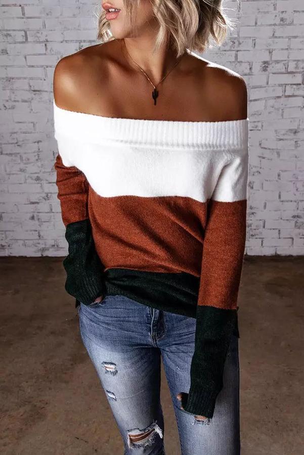 Color Block Off Shoulder Sweater