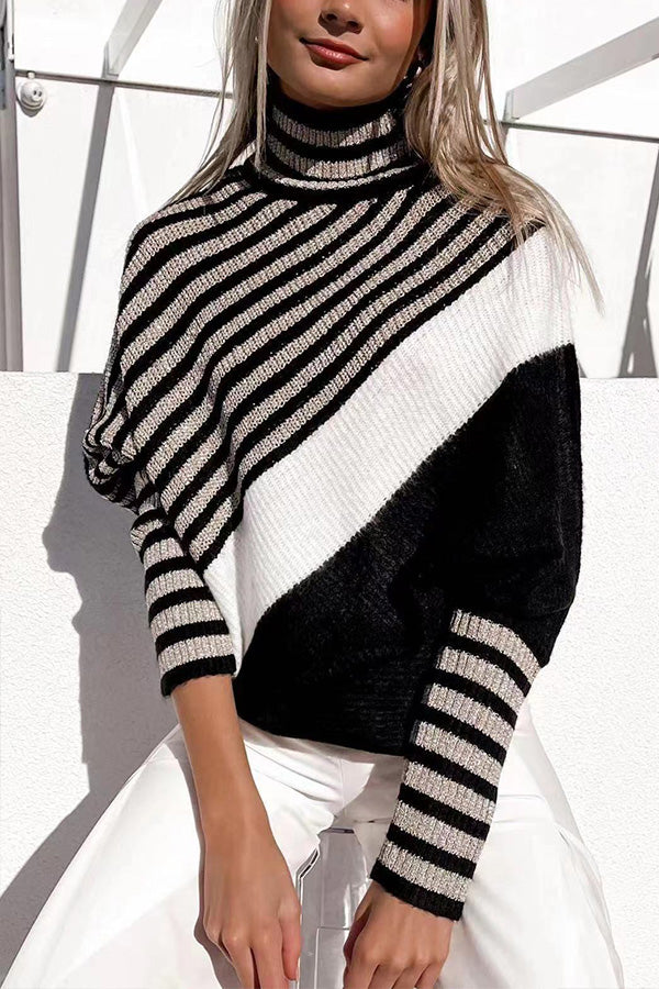 Bat sleeve color block round neck sweater
