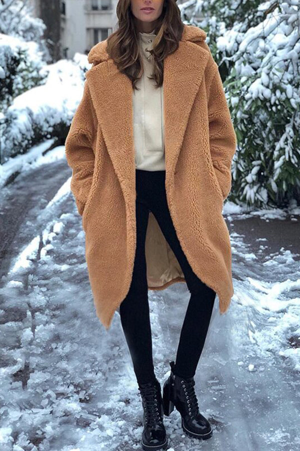 Autumn And Winter Faux Fur Long Solid Color Coat