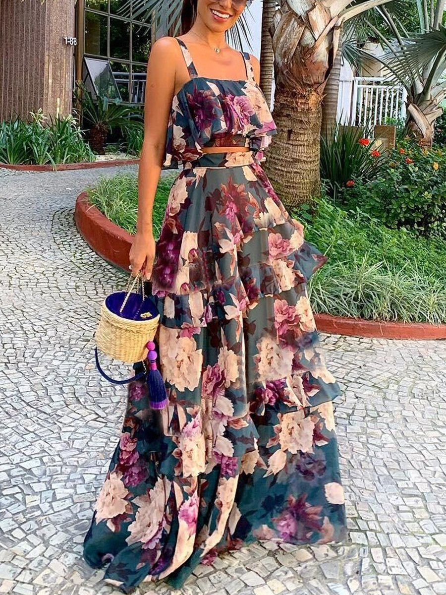 Printed Ruffle Waist Dress
