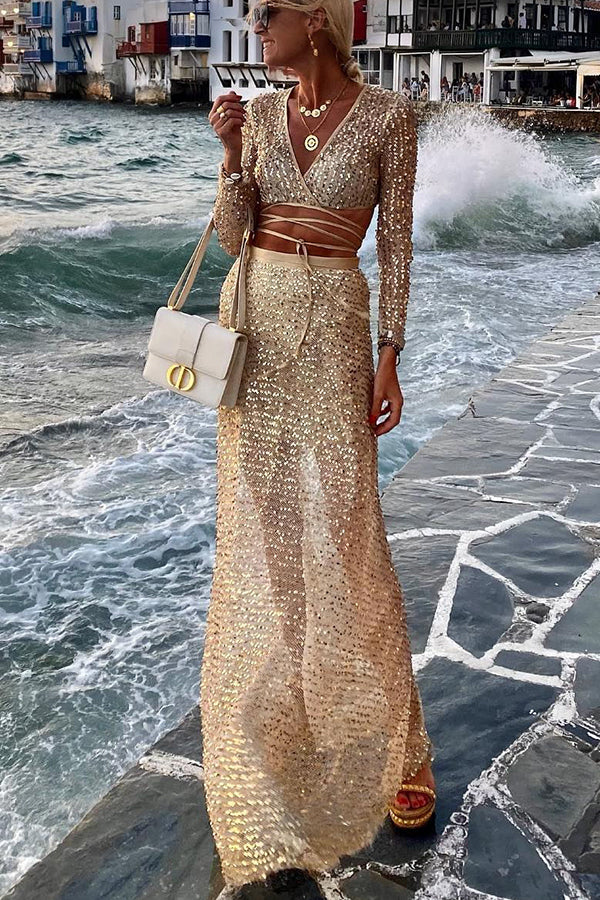 Mykonian Evenings Lace-up Sequins Dress Suits
