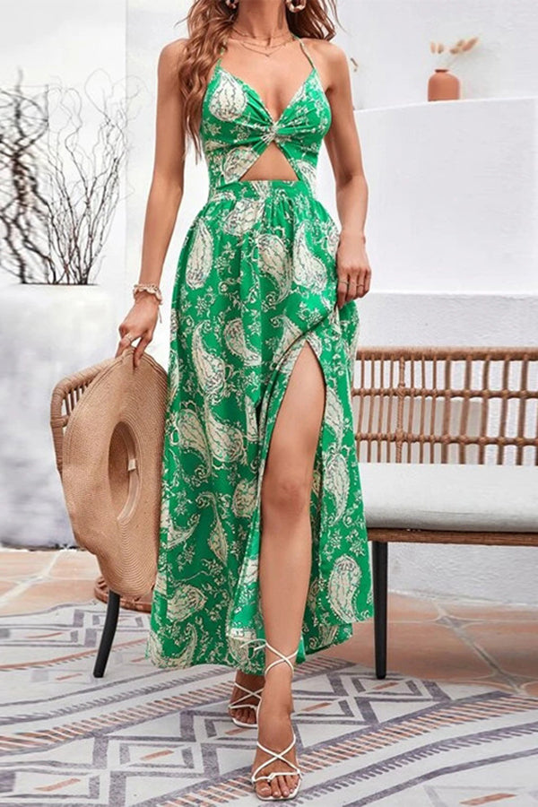 Paneled Beach Cutout Sling Maxi Dress