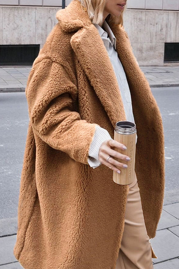 Autumn And Winter Faux Fur Long Solid Color Coat