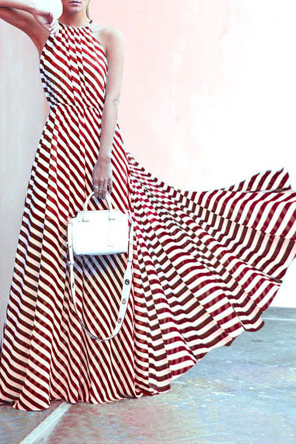 Sexy Sling Striped Print Maxi Dress