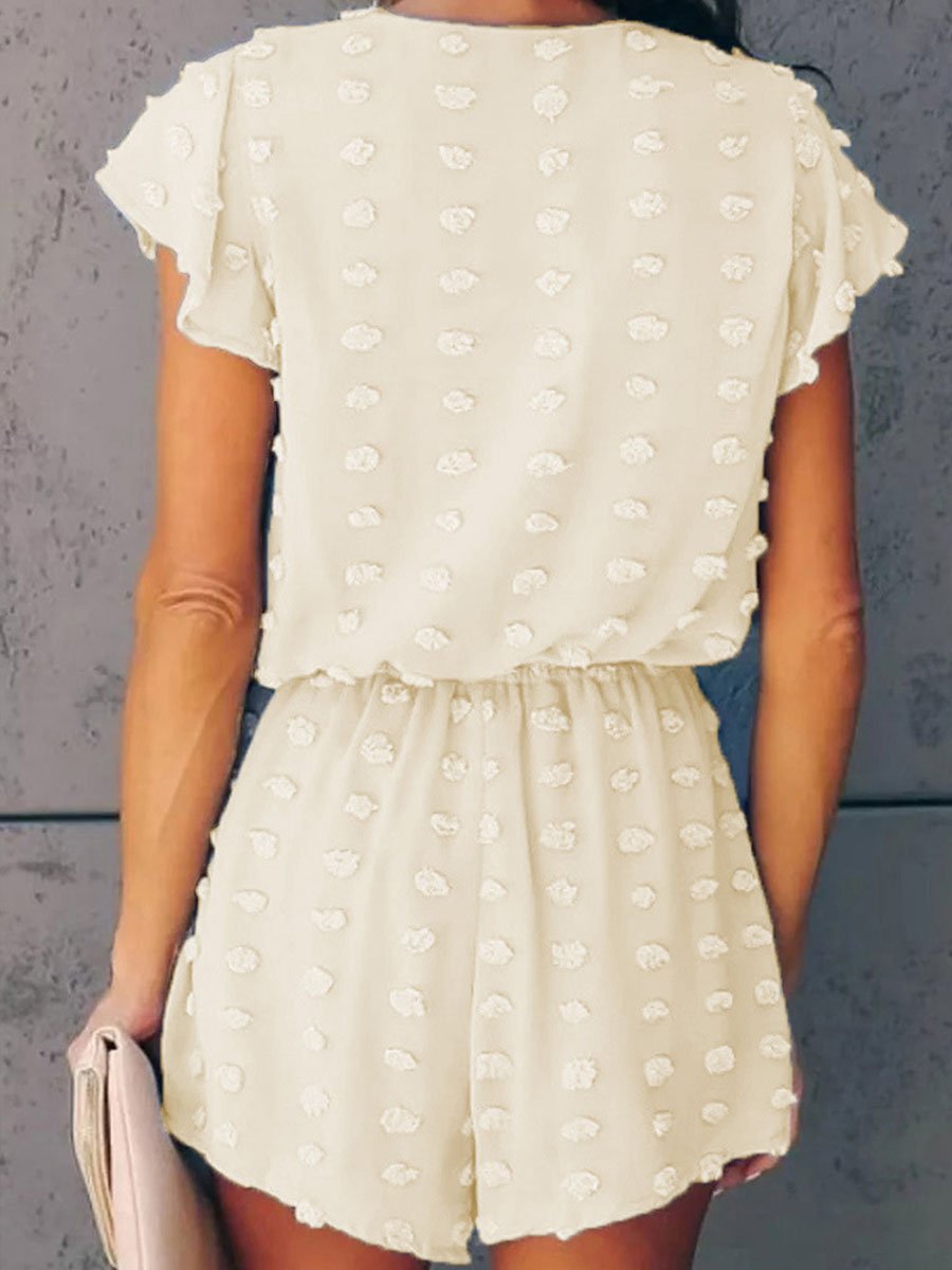V-neck Dot Texture Pocket Romper