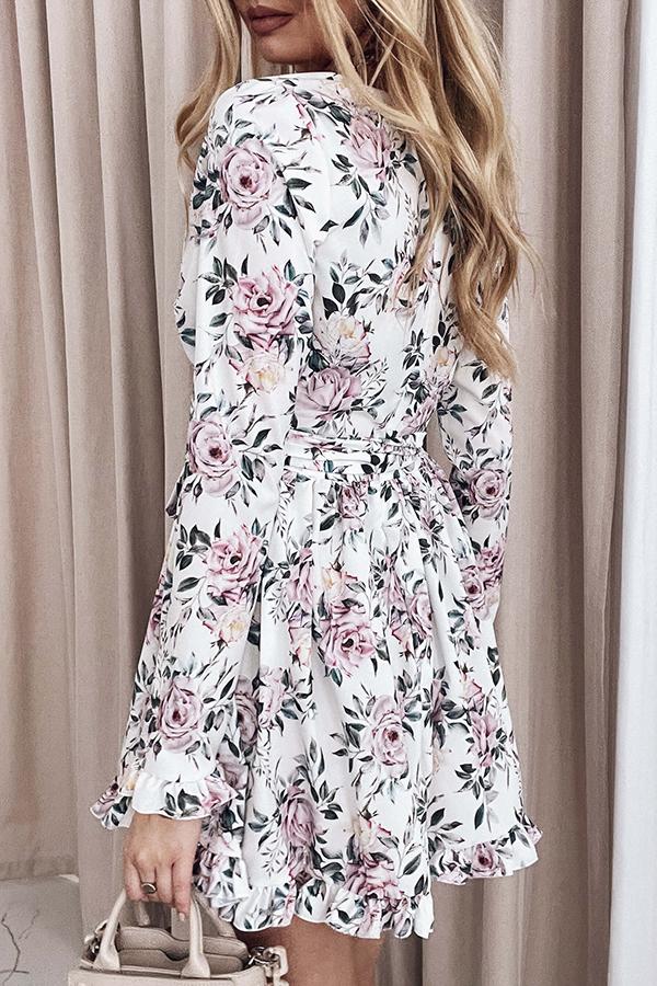 Hurry Up Love Floral Wrap Ruffle Mini Dress
