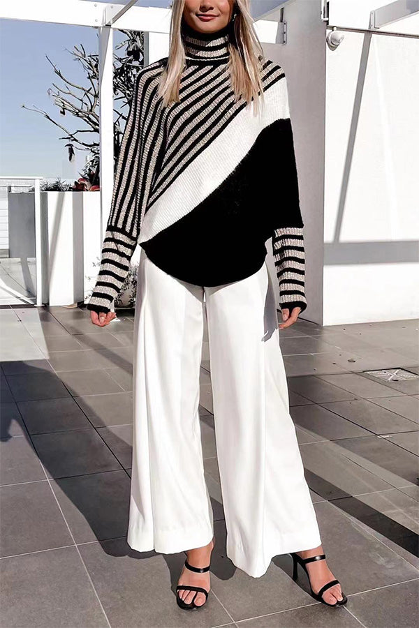Bat sleeve color block round neck sweater