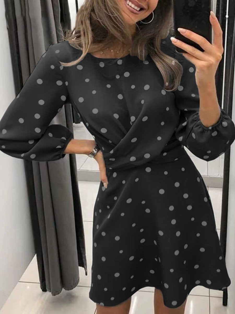 Fashion Polka Dot Print Long Sleeve Dress