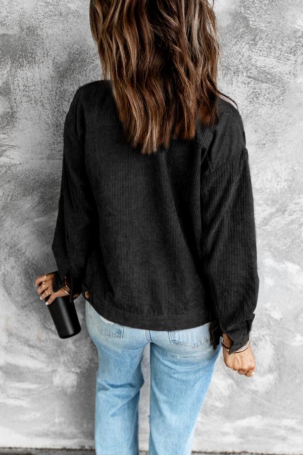 Ribbed Corduroy Long Sleeve Jacket with Pocket