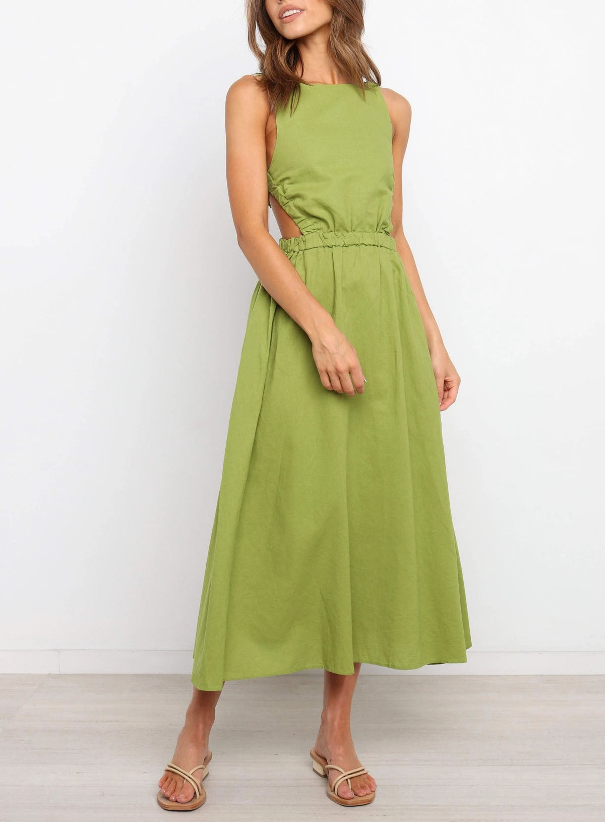 Backless Solid Color Sexy Cotton Linen Dress