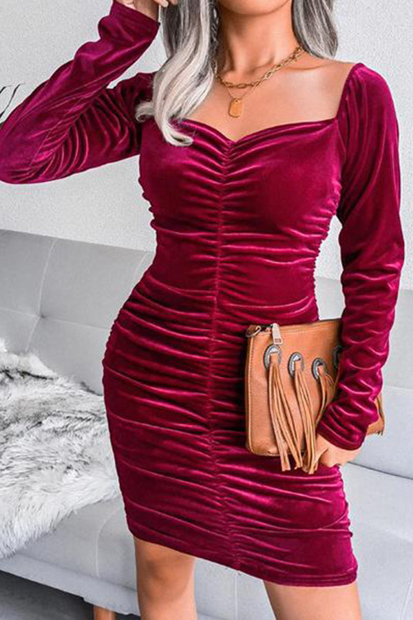 Ruched Velvet Mini Dress