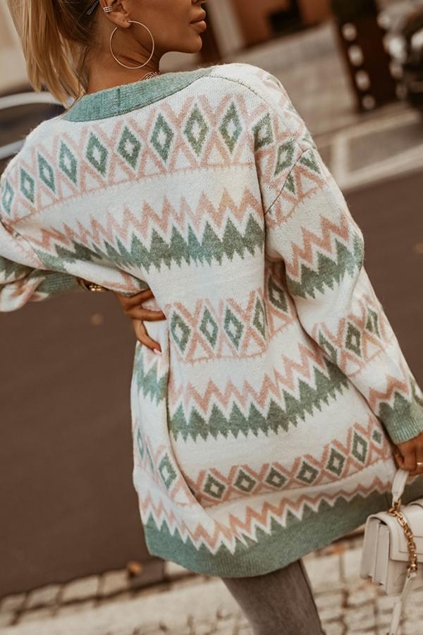Diamond Jacquard Knitted Cardigan