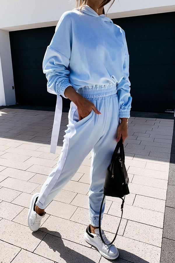 Pure Color Hooded Long-sleeved Gold Velvet Two-piece Suit