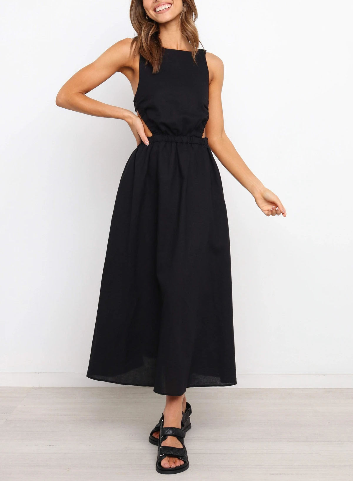 Backless Solid Color Sexy Cotton Linen Dress