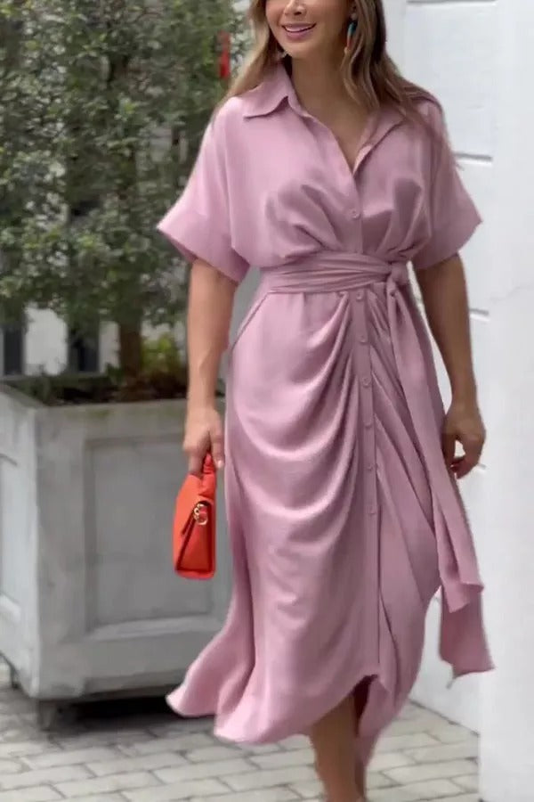 Daring Heart Tie Front Shirt Midi Dress