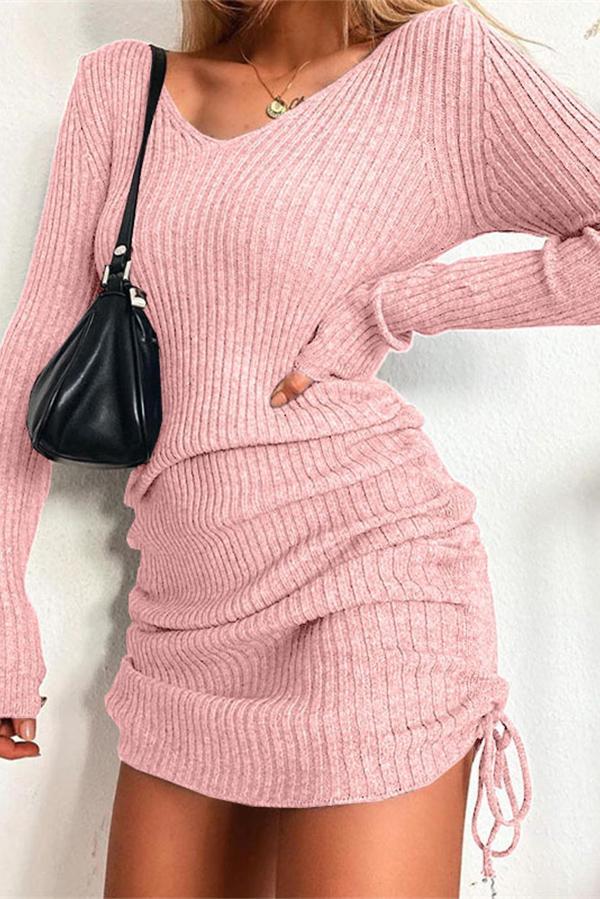 Threaded Pleated Drawstring Bottoming Skirt