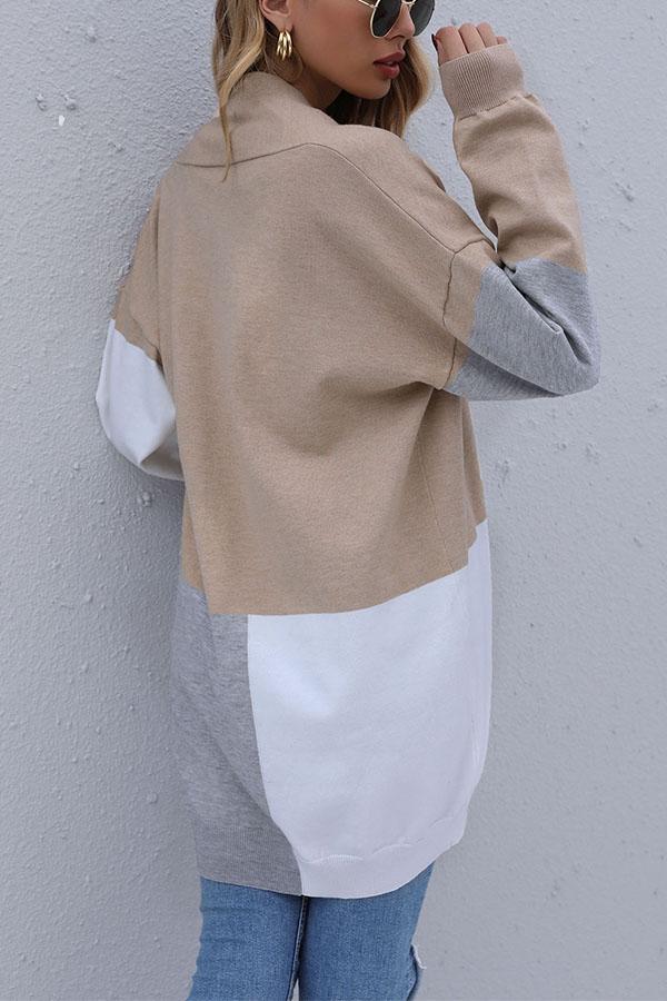 Loose Color-block Knitted Cardigan
