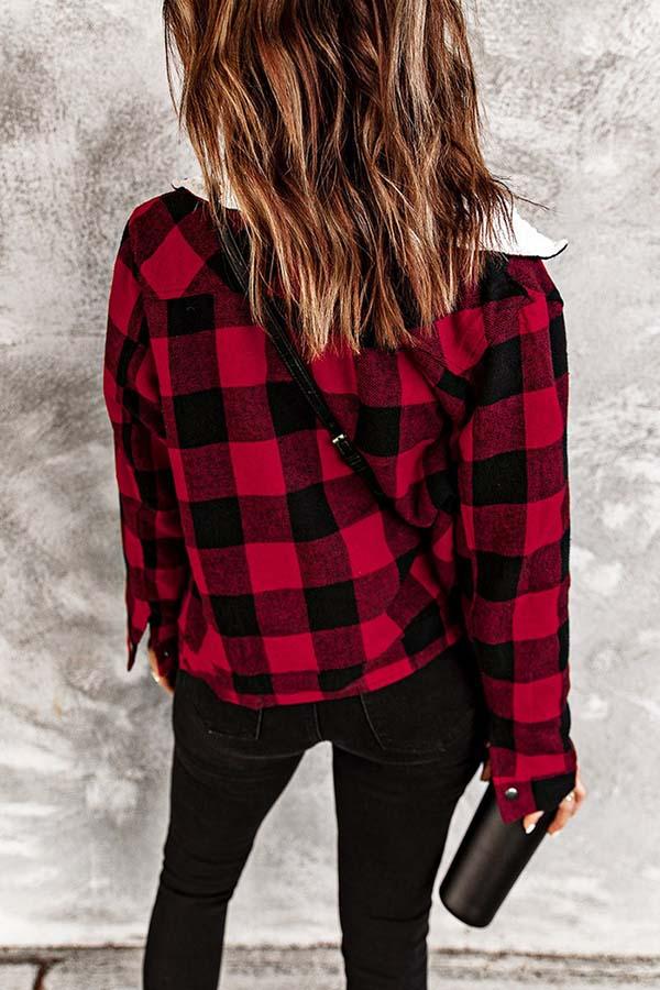 Plaid Fleece Button Jacket
