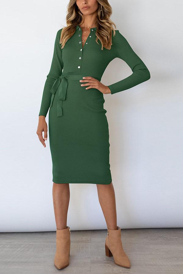 Long sleeve slim slimming mid-length pullover knitted dress