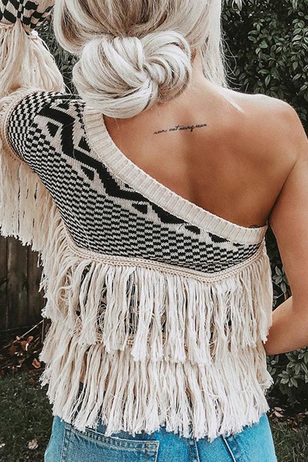 One Sleeve Oblique Collar Sweater