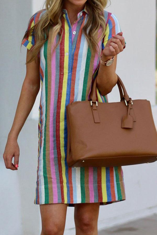 Rainbow A-Line Shirt Mini Dress