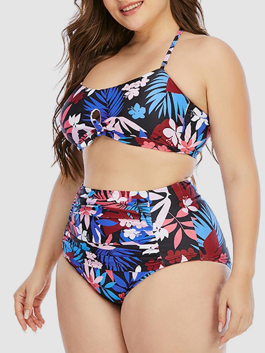 Floral Print Bandage Hollow-out Design Multicolor Tankini