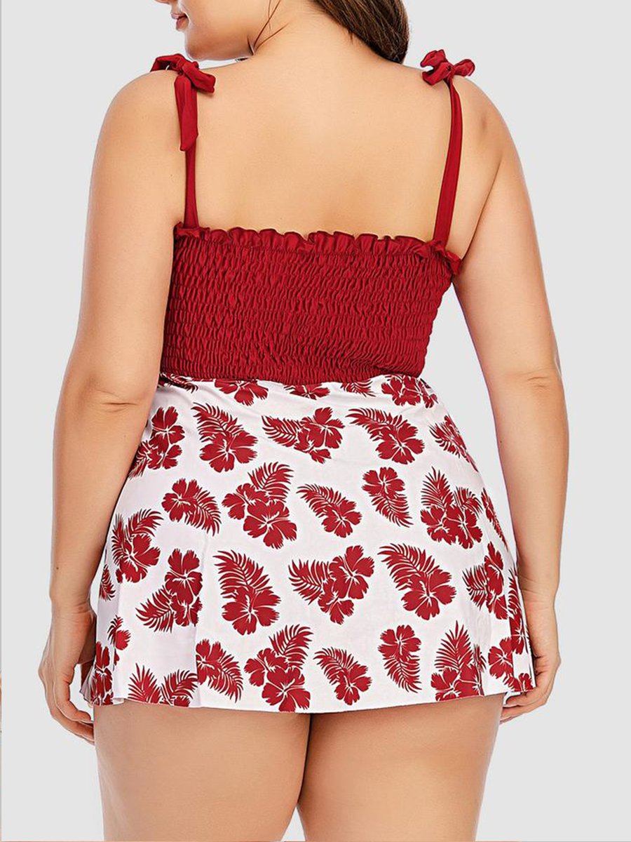 Sweet Frill Trim Butterfly Print Pink Tankini