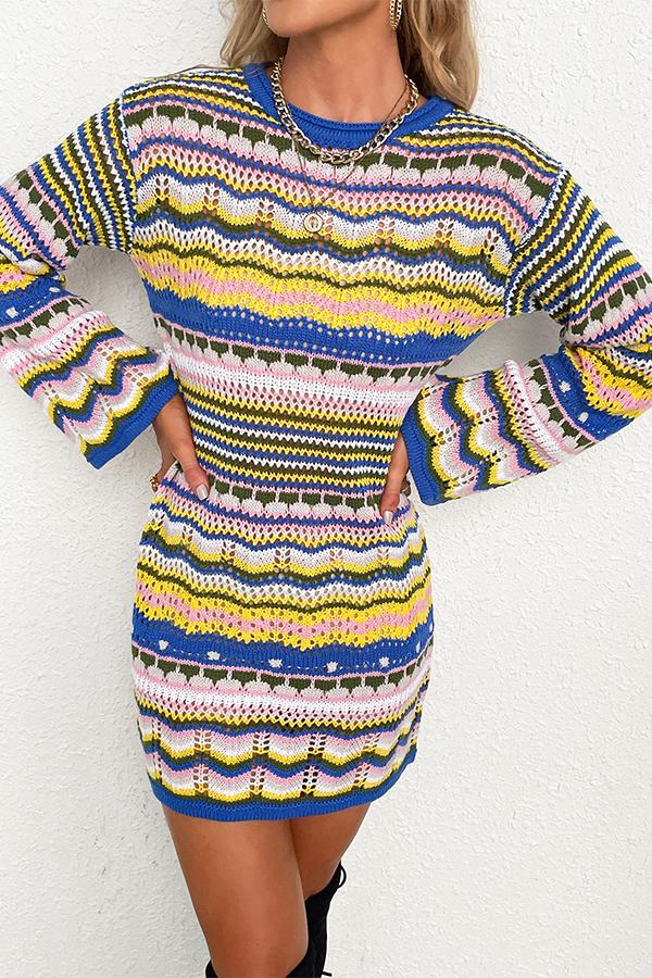 Rainbow Striped Pullover Mid-length Sweater