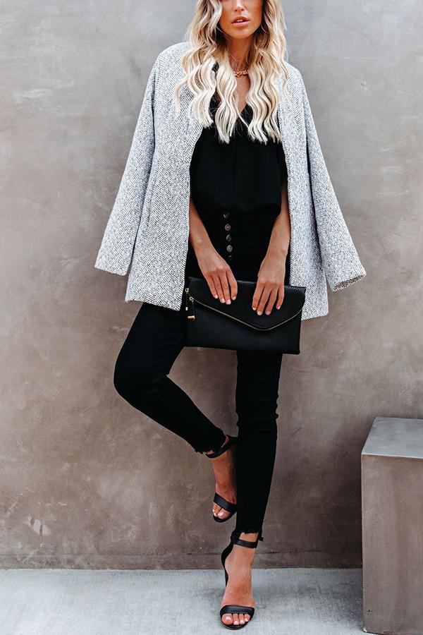 Long Sleeve Zig Zag Funnel Neck Coat
