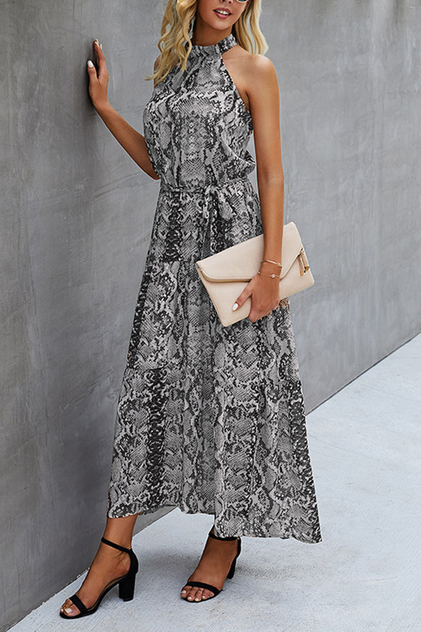 Animal print halter neck halter strap elegant women's dress
