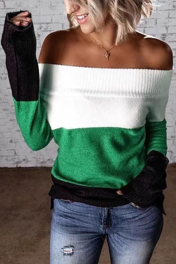 Color Block Off Shoulder Sweater