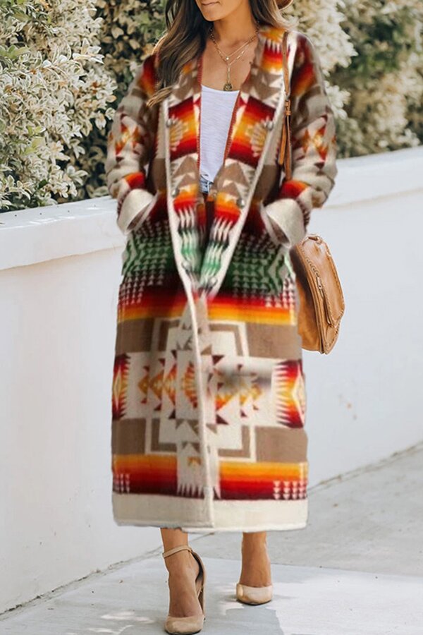 Bohemian Printed Fashion Casual Hooded Long Coat