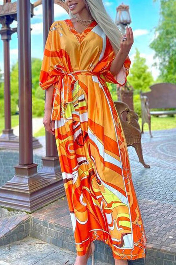 Elastic waist sweet forest print long skirt