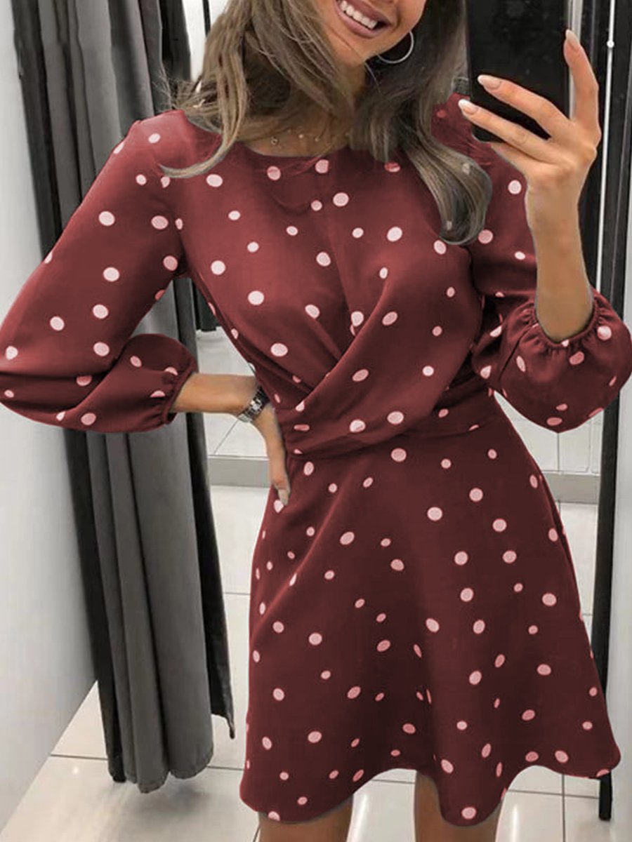 Fashion Polka Dot Print Long Sleeve Dress