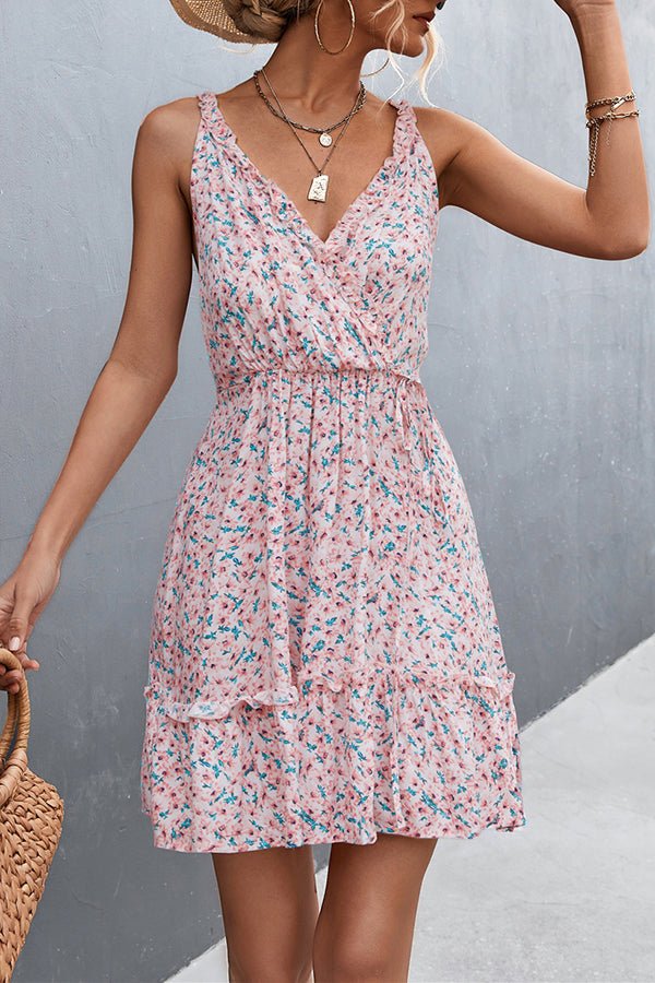 V-neck Ruffled Floral Slip Mini Dress