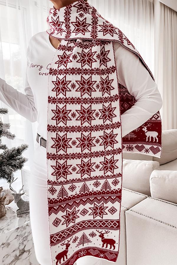 Christmas Elk Snowflake Jacquard Double Knit Scarf