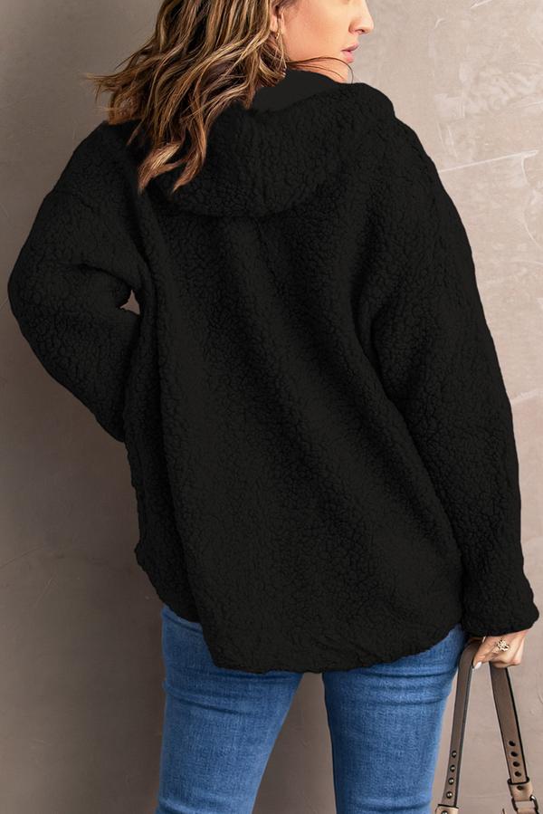 Zip Up Sherpa Hooded Coat with Pocket