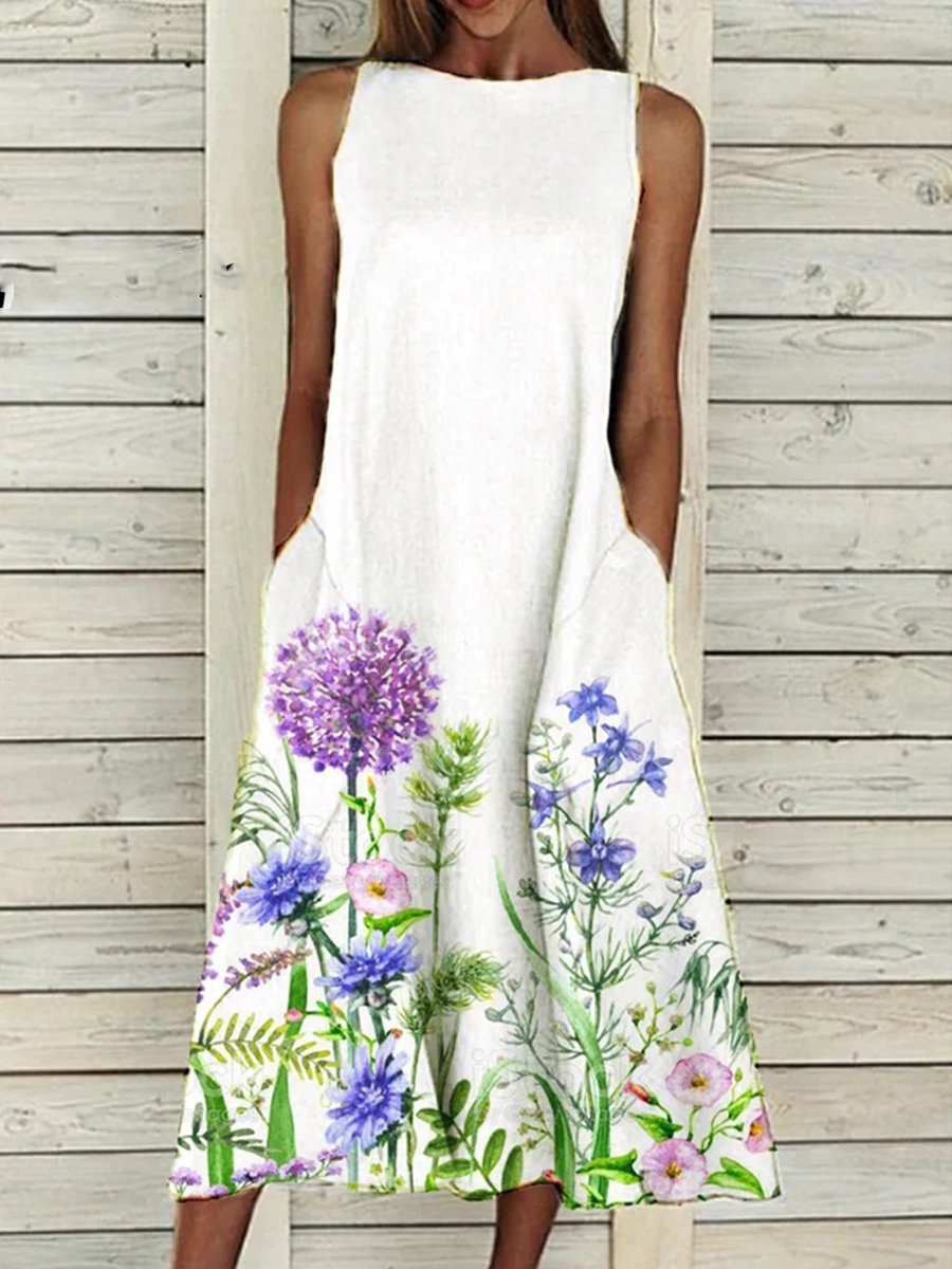 Floral Print Sleeveless Midi Dress