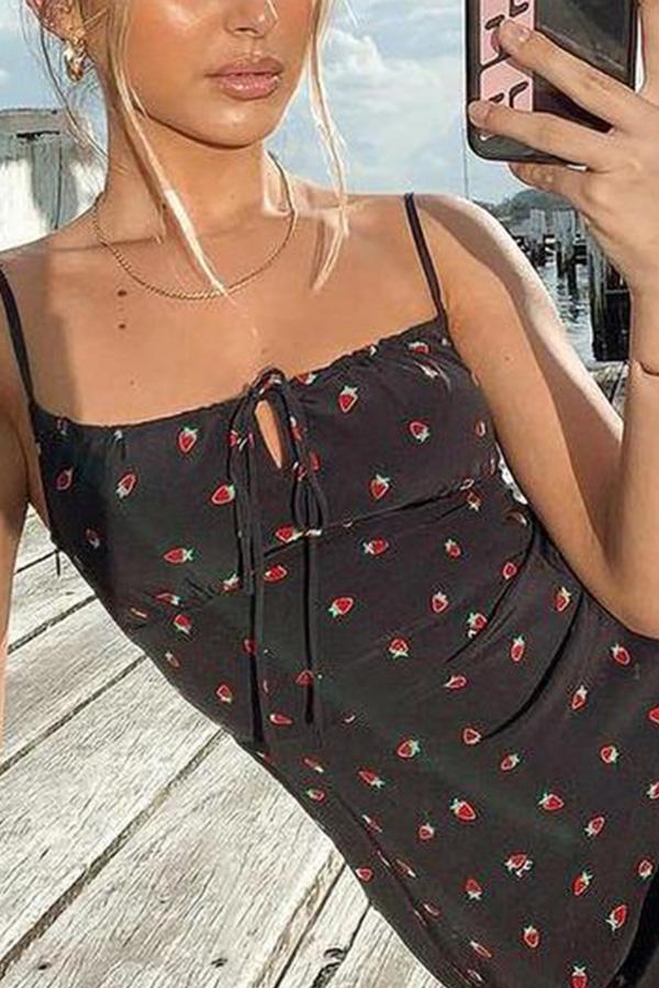 Floral Print Lace-Up Straps Mini Dress
