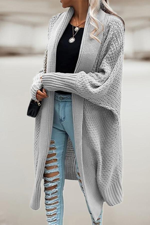 Lapel Bat Sleeve Knit Long Sweater Cardigan