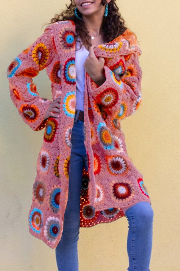 Hand Crocheted Granny Square Afghan Cardigan