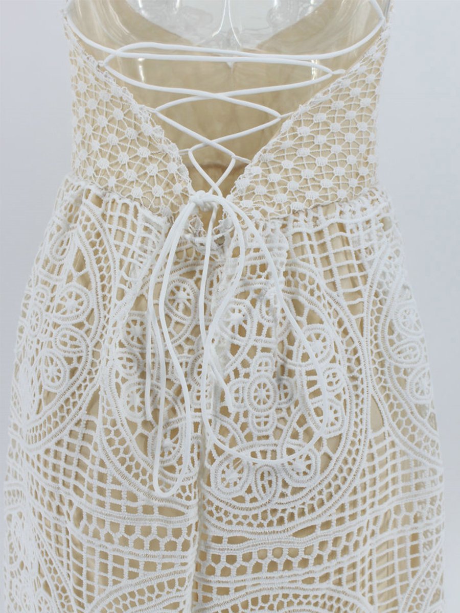 Backless Halter Lace Midi Dress