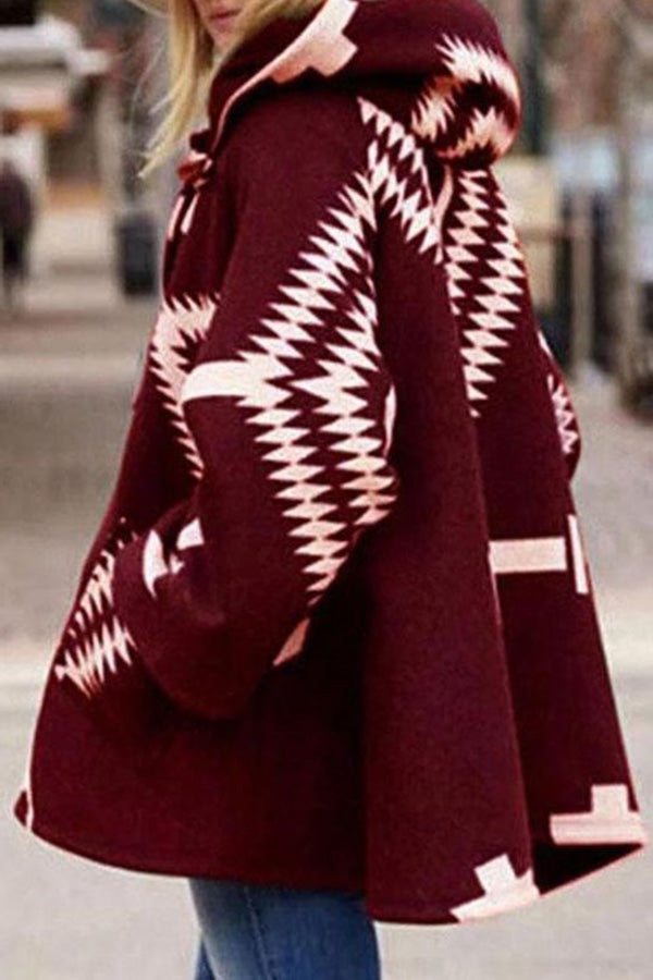 Geometric Pattern Loose Woolen Coat