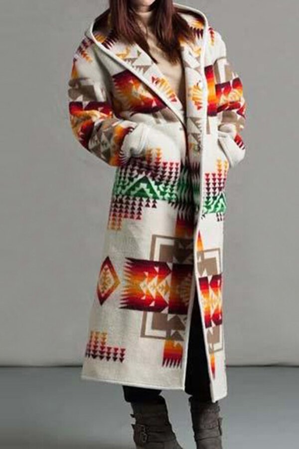 Bohemian Printed Fashion Casual Hooded Long Coat