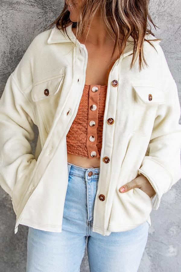 Solid Color Pocketed Patched Elbow Women Shacket
