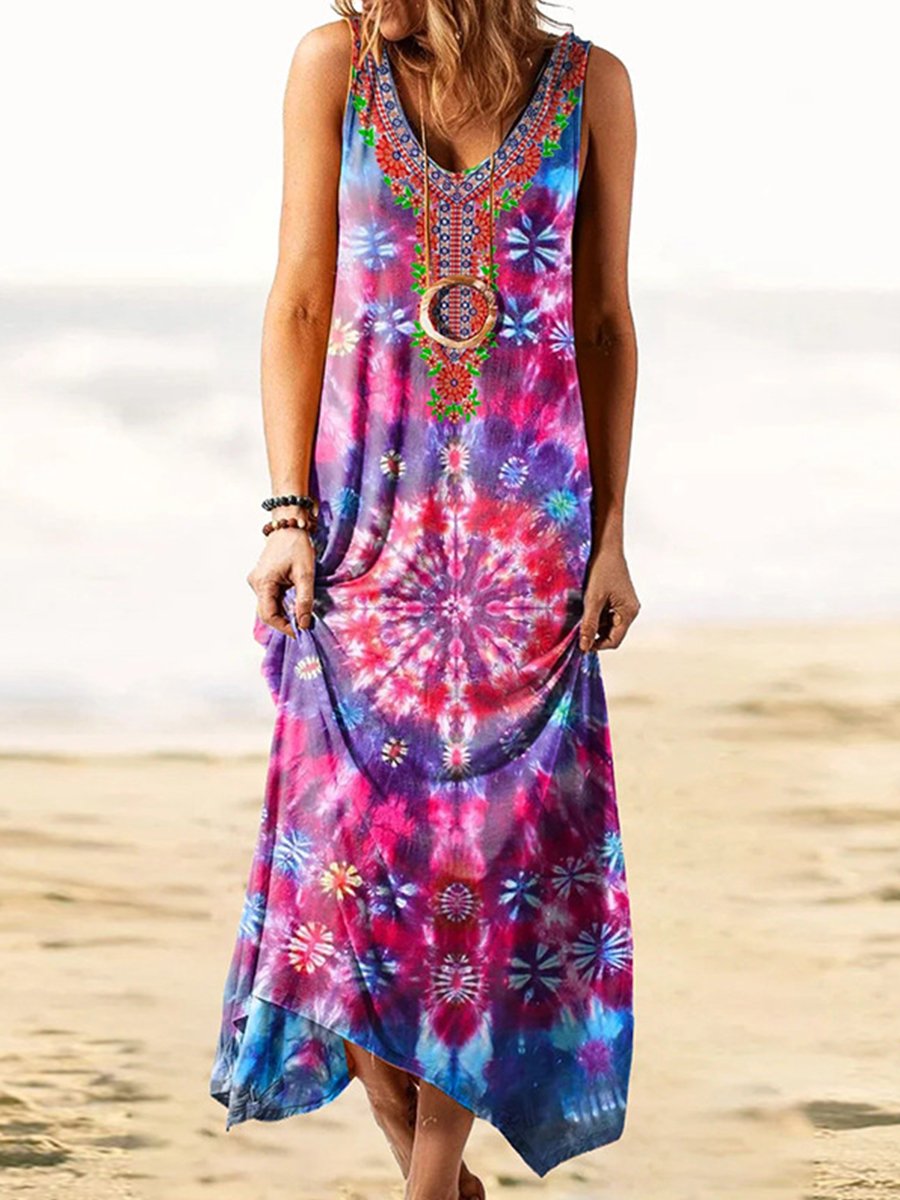 Folk-custom Tie Dye Print Dress