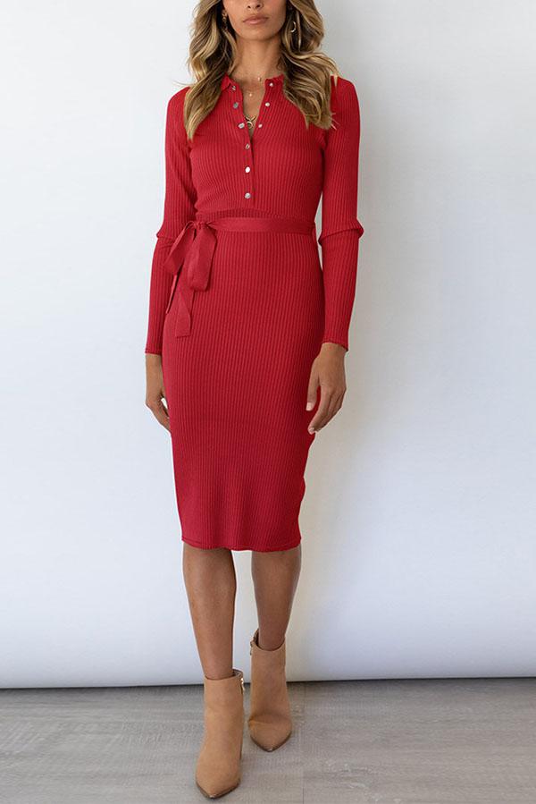 Long sleeve slim slimming mid-length pullover knitted dress