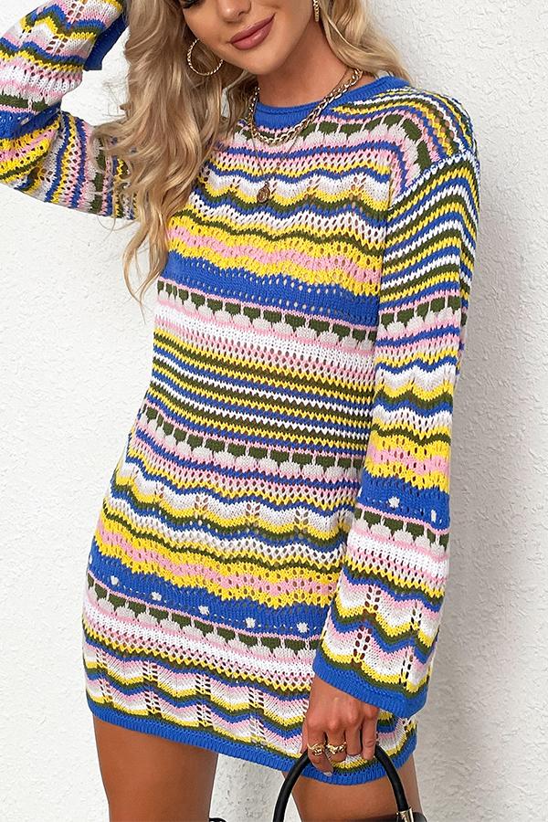 Rainbow Striped Pullover Mid-length Sweater