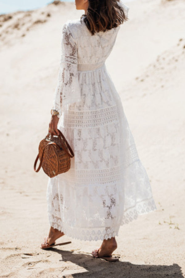 Lace-paneled Fringed Maxi dress